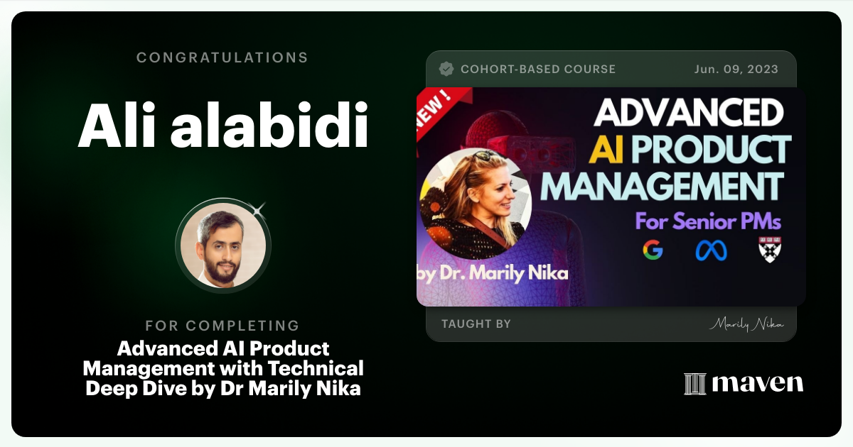 Certificate of Completion for Advanced AI Product Leadership Certification