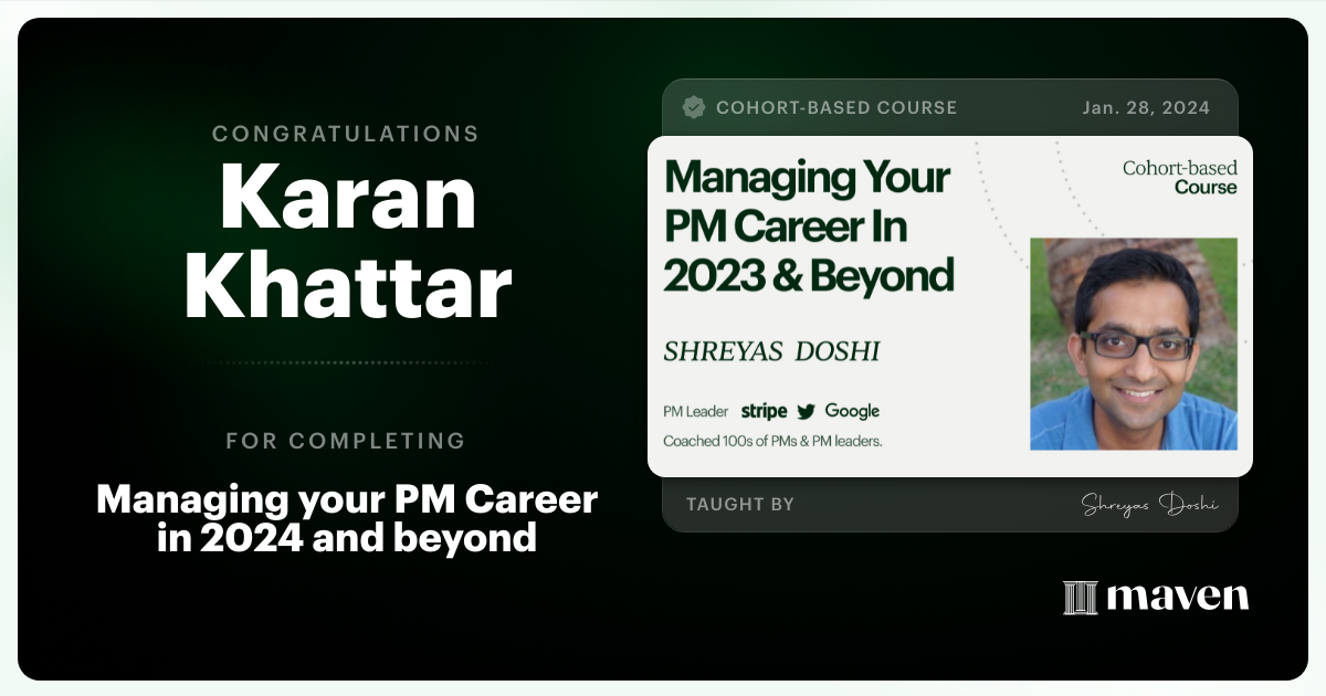 Certificate of Completion for Managing your PM Career in 2025 and beyond