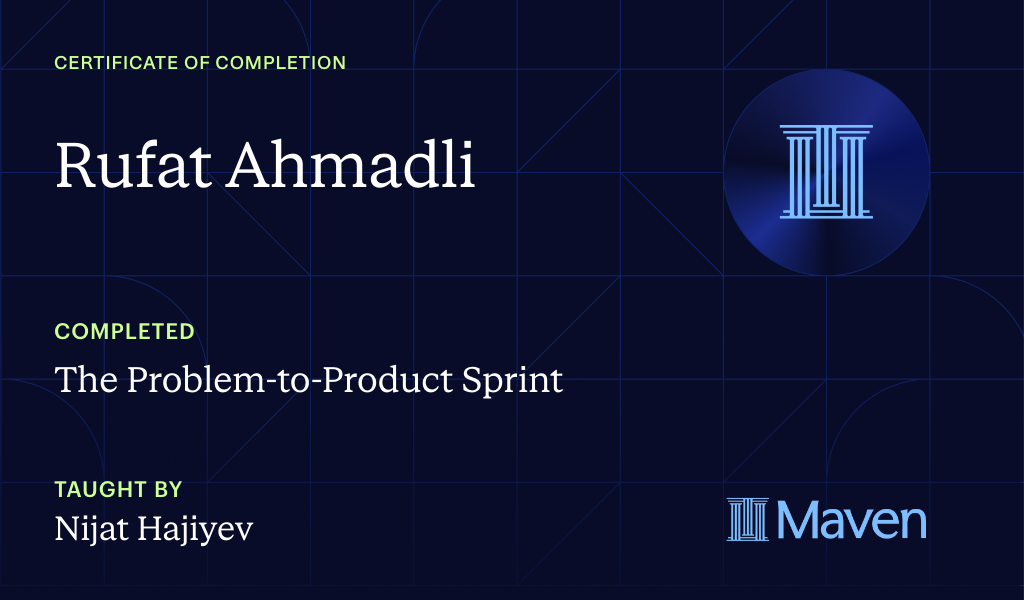 Certificate for The Problem-to-Product Sprint