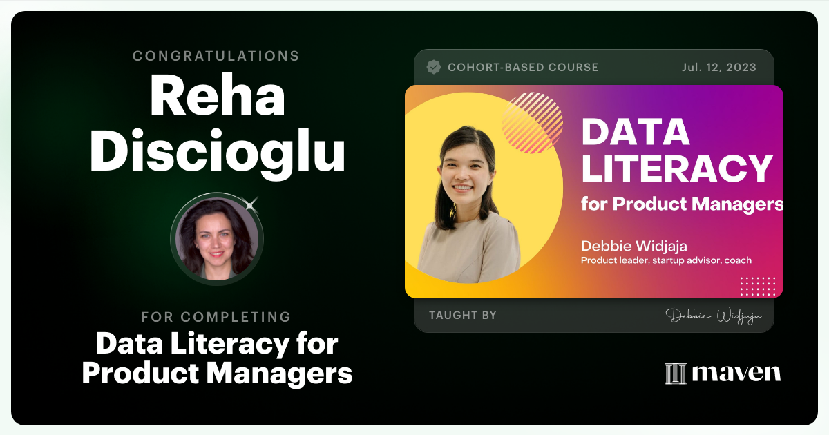 Certificate of Completion for Data Mastery for Product Managers