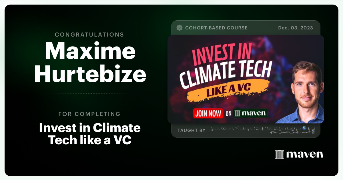 Certificate of Completion for Invest in Climate Tech like a VC