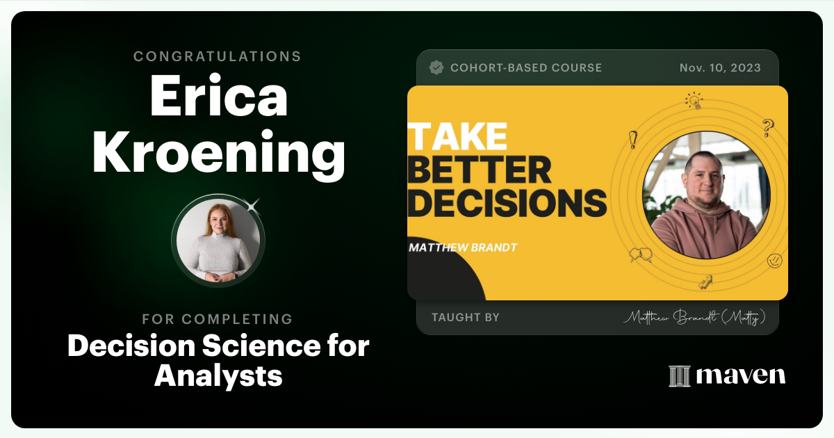 Certificate of Completion for Decision Science for Analysts