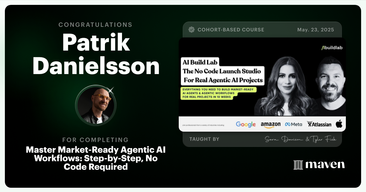 Certificate of Completion for Master Market-Ready Agentic AI Workflows: Step-by-Step, No Code Required