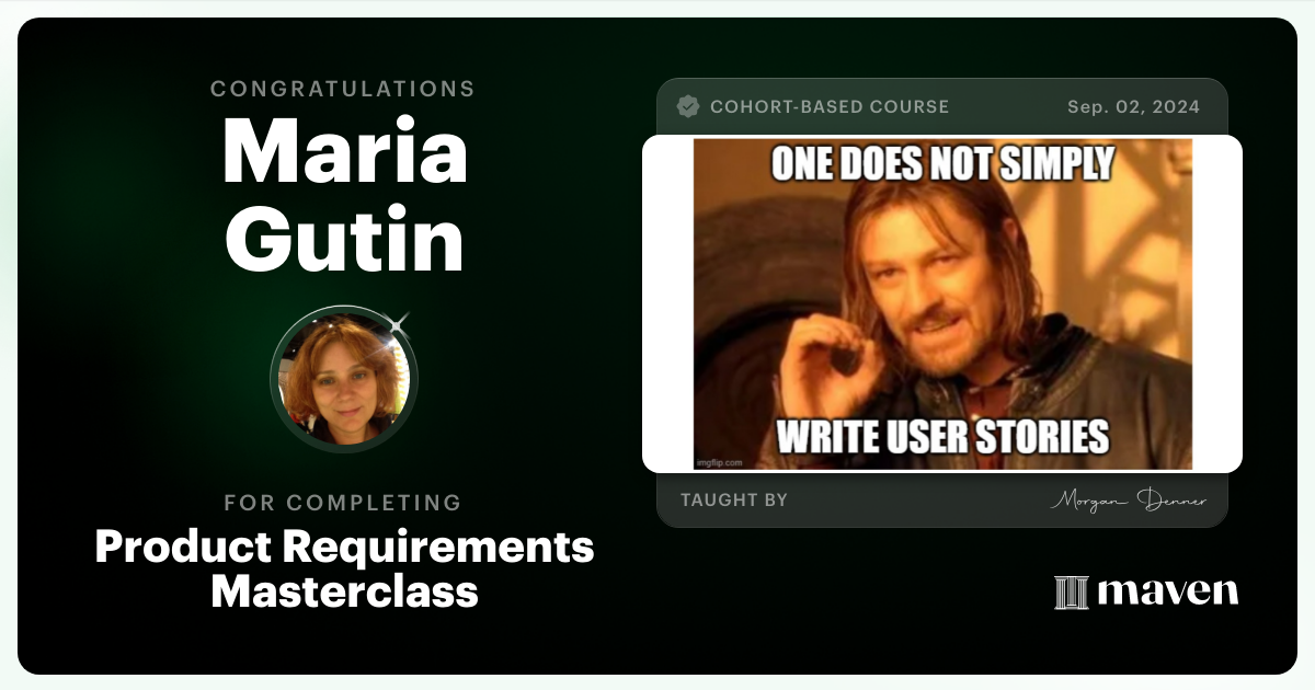Certificate of Completion for AI-Enabled Product Requirements Masterclass
