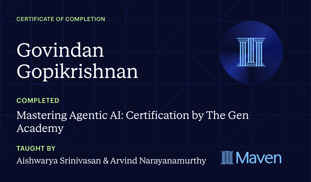 Certificate for Mastering Agentic AI: Certification by The Gen Academy