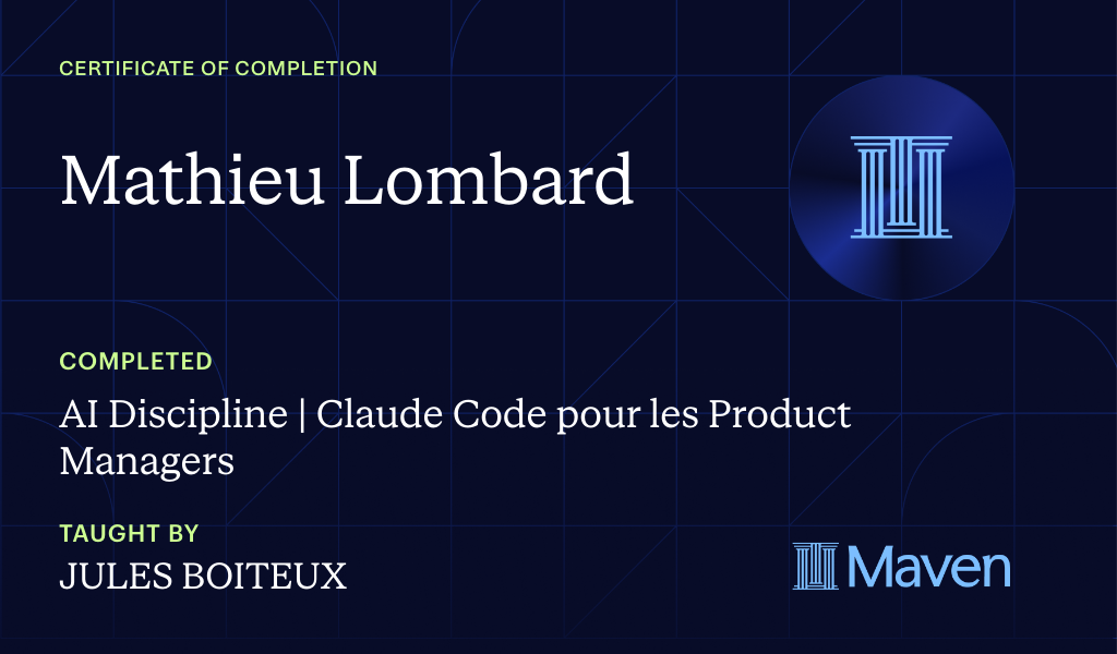 Certificate for 🇫🇷 Claude Code pour les Product Managers : de débutant à avancé