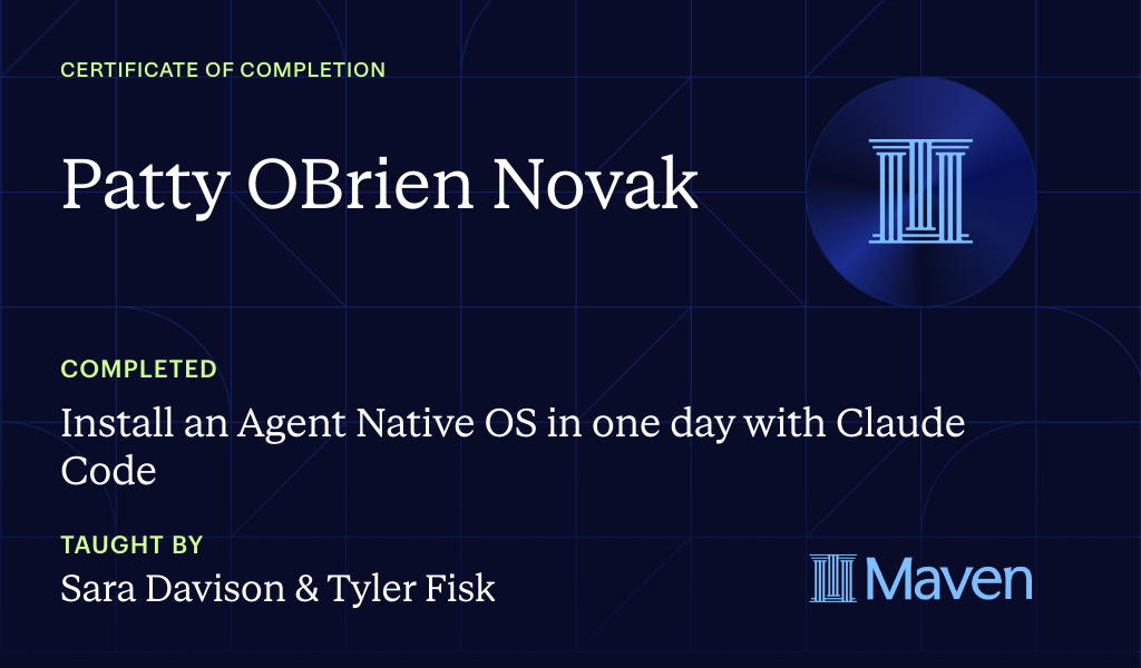 Certificate for Install an AI Agent Team + HQ in One Day with Claude Code (w/o Coding Skills)