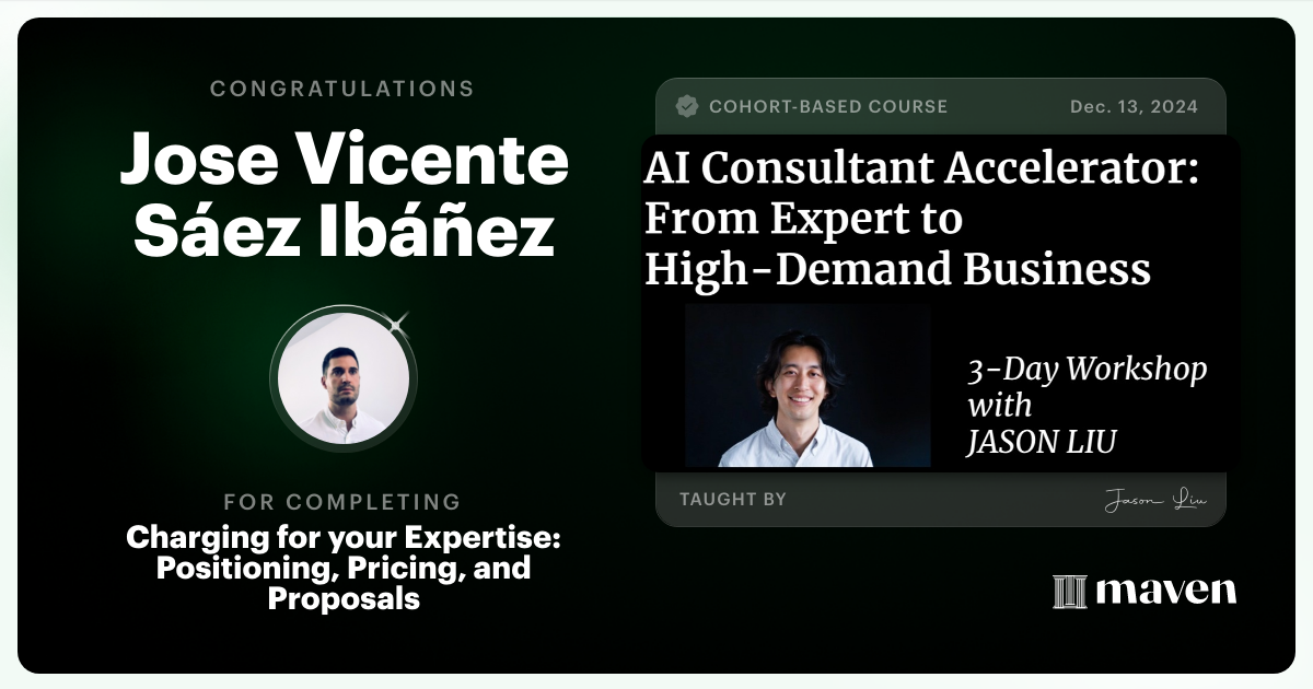 Certificate of Completion for Indie AI Consulting: Positioning, Pricing, and Proposals