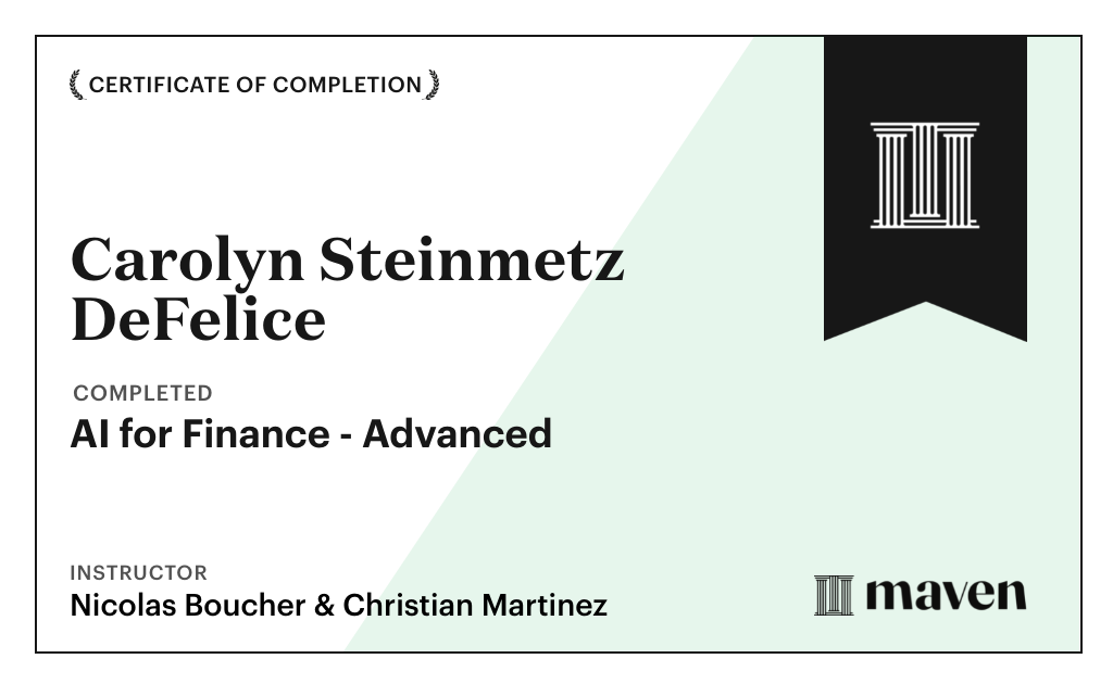 Certificate for AI for Finance - Advanced