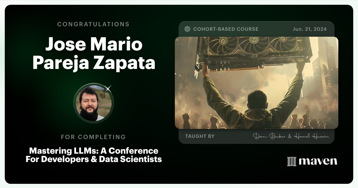 Certificate of Completion for Mastering LLMs For Developers & Data Scientists