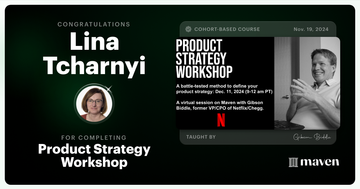 Certificate of Completion for Product Strategy Workshop