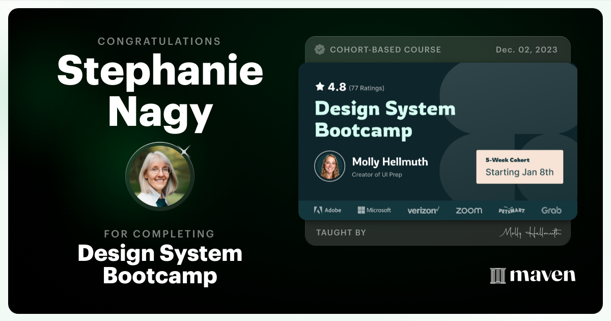 Certificate of Completion for Design System Bootcamp