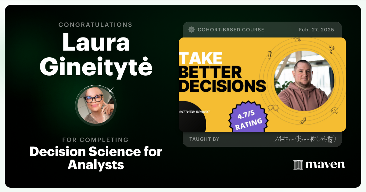 Certificate of Completion for Decision Science for Analysts