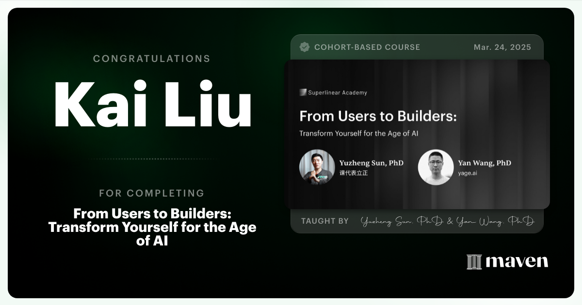 Certificate of Completion for Build with AI: Mindset, Habits & Tools for the Next 20 Years