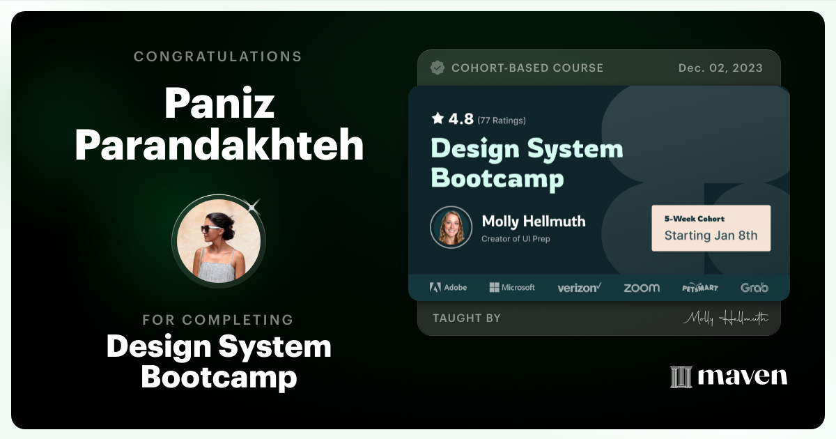 Certificate of Completion for Design System Bootcamp