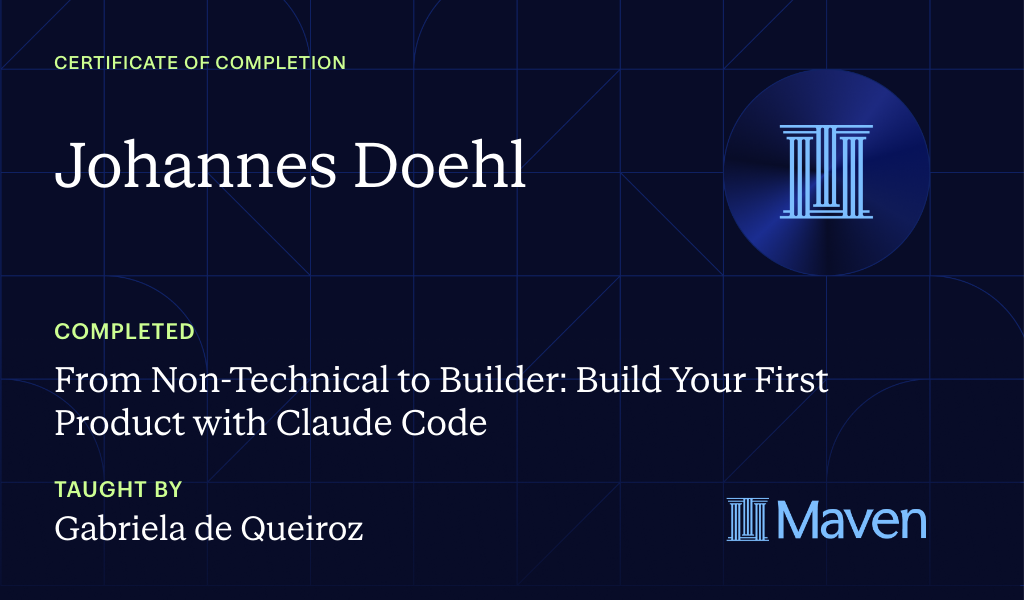 Certificate for From Non-Technical to Builder: Build Your First Product with Claude Code