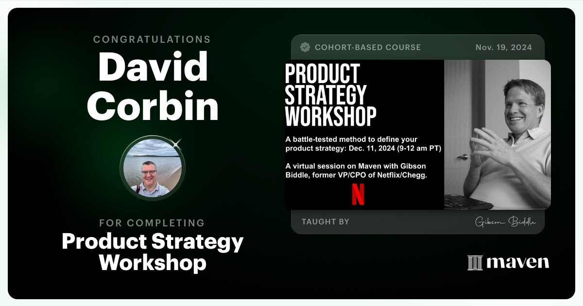 Certificate of Completion for Product Strategy Workshop