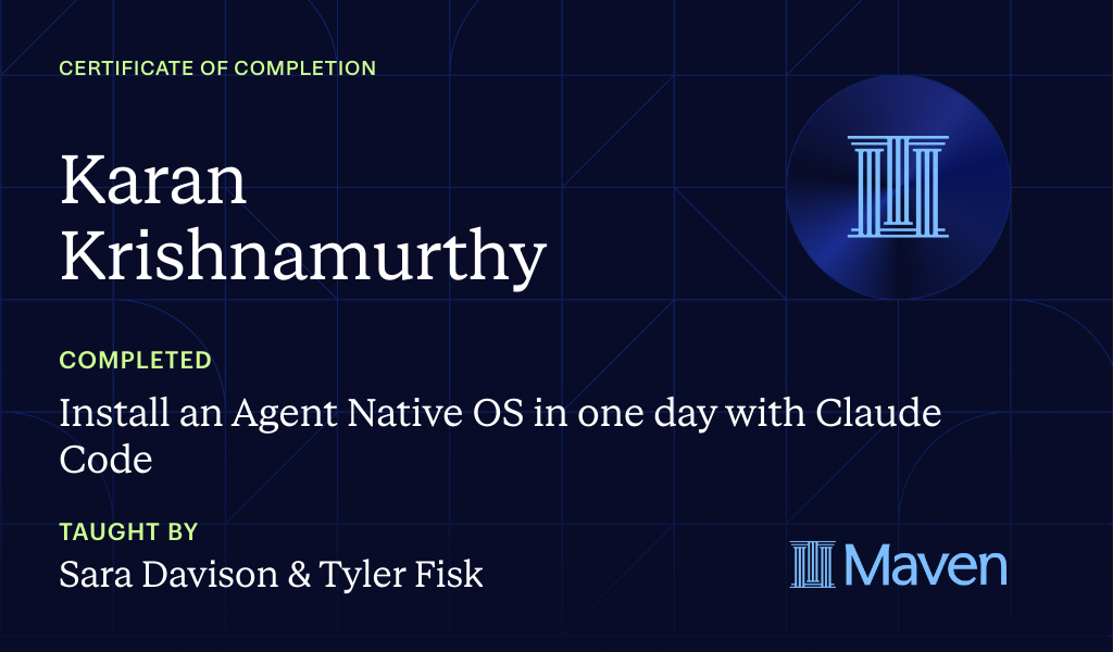 Certificate for Install an AI Agent Team + HQ in One Day with Claude Code (w/o Coding Skills)