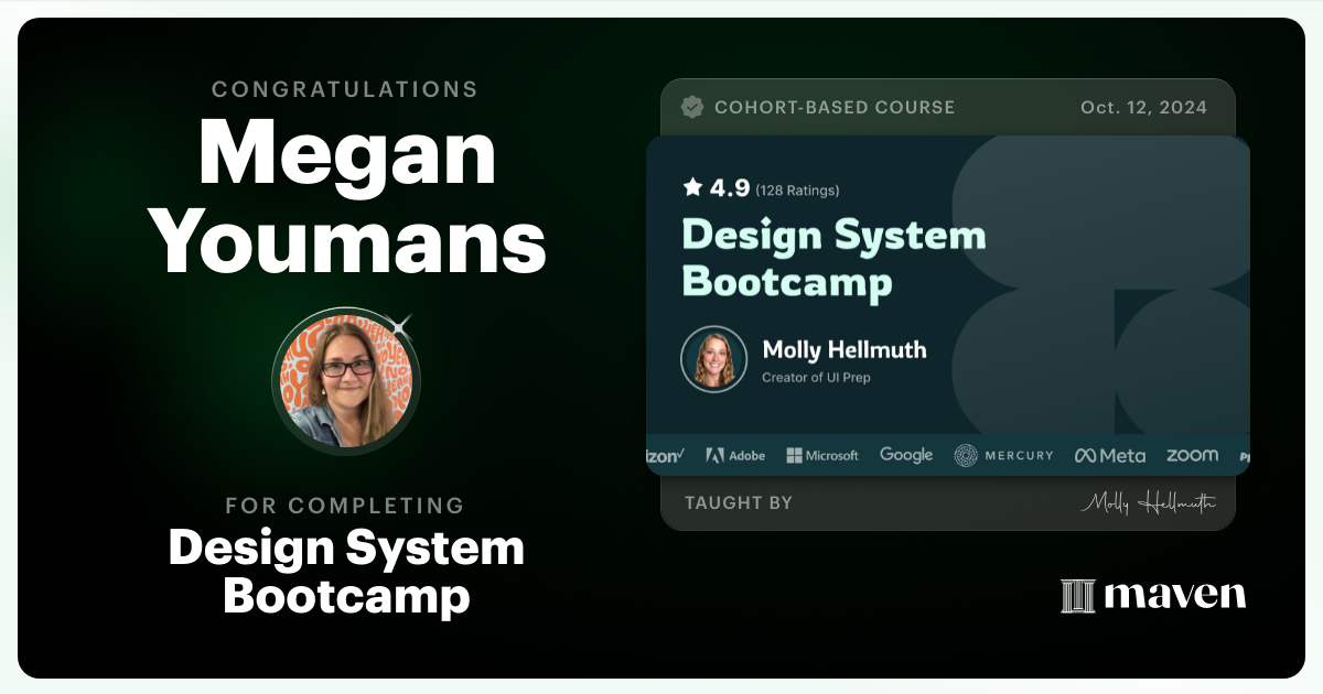 Certificate of Completion for Design System Bootcamp