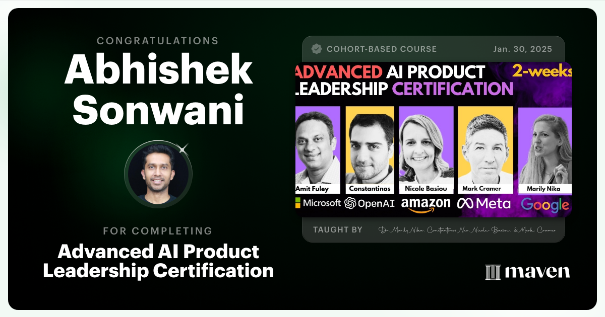 Certificate of Completion for Advanced AI Product Leadership Certification