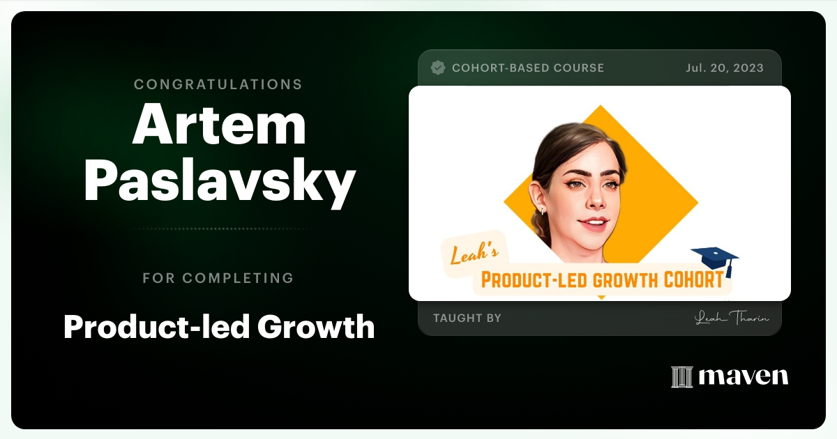 Certificate of Completion for Product-led Growth in B2B