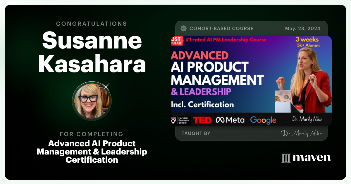 Certificate of Completion for Advanced AI Product Leadership Certification by AI Product Academy