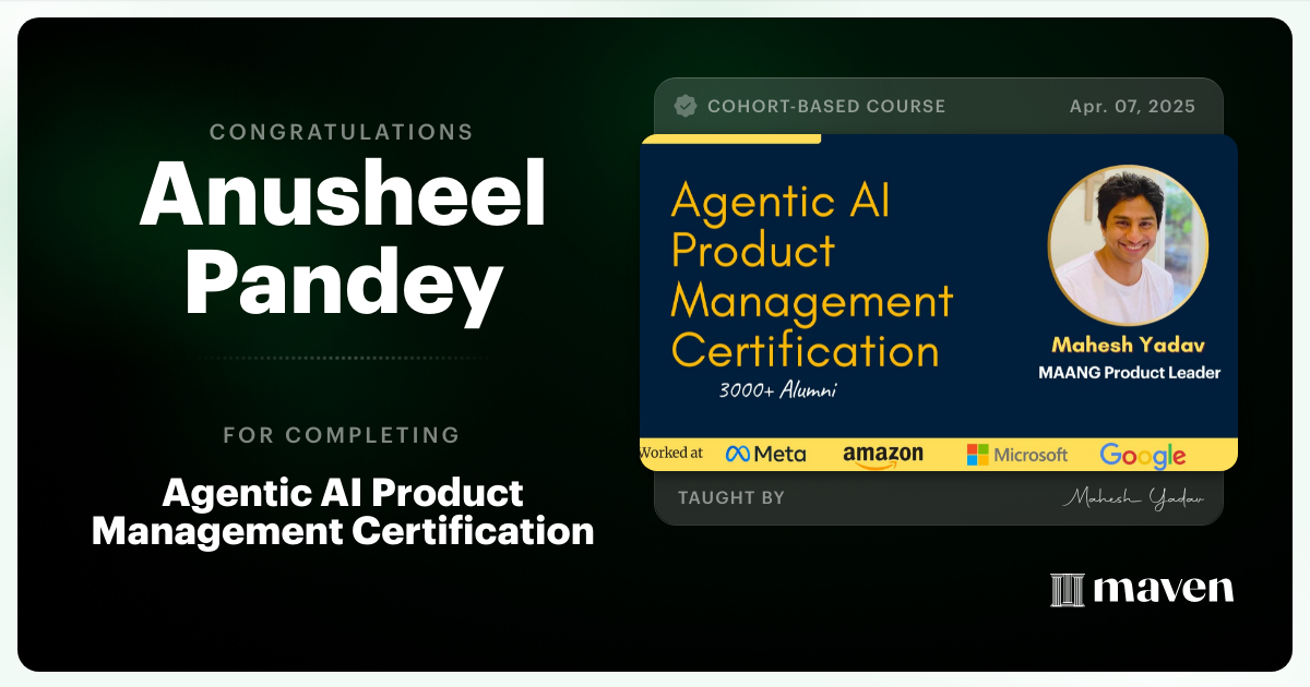 Certificate of Completion for Agentic AI Product Management Certification