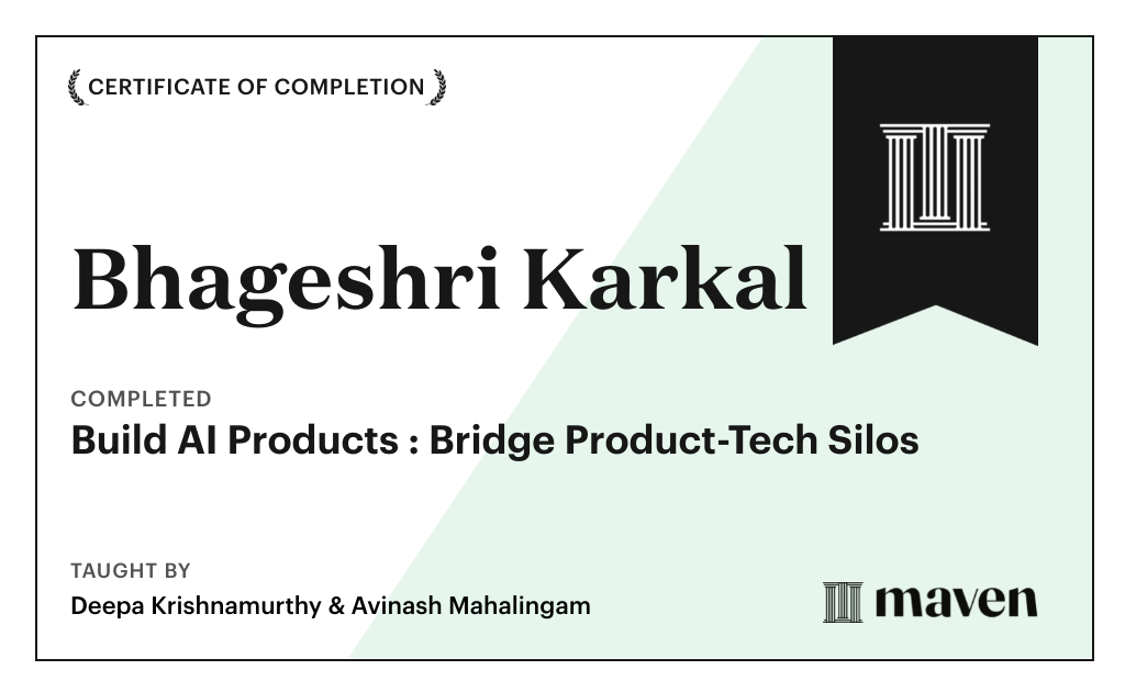 Certificate for Discover & Build Usable AI Agentic Products & Workflow Automations in 6 weeks