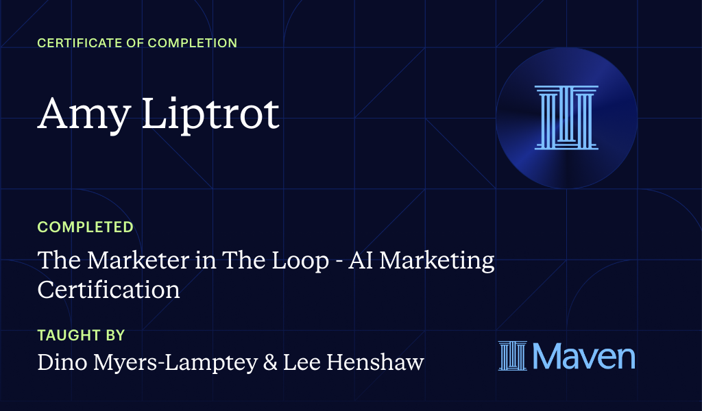 Certificate for The Marketer in The Loop  - An Introduction to AI Marketing Workflows in Claude