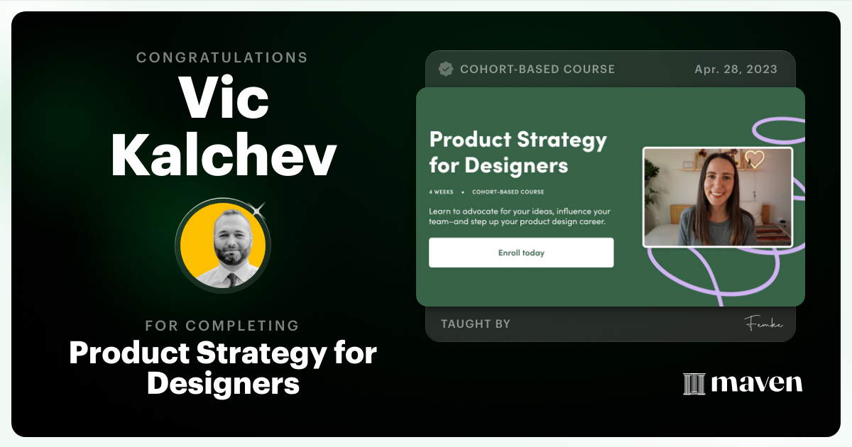 Certificate of Completion for Product Strategy for Designers