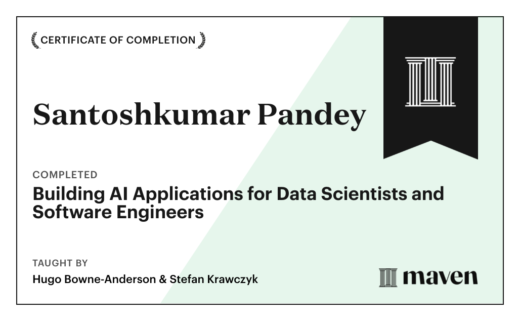 Certificate for Building AI Applications for Data Scientists and Software Engineers
