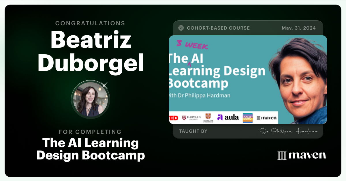 Certificate of Completion for The AI Bootcamp for L&D