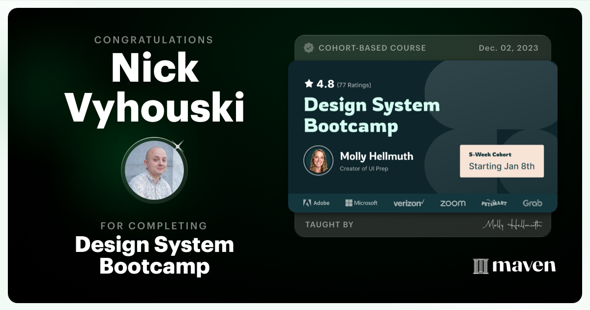 Certificate of Completion for Design System Bootcamp