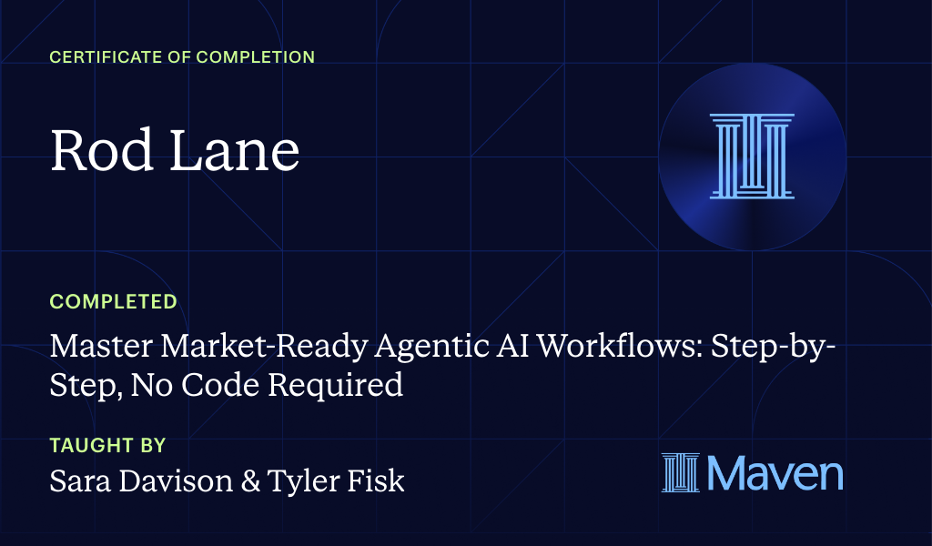 Certificate for Master Market-Ready Agentic AI Workflows: Step-by-Step, No Code Required