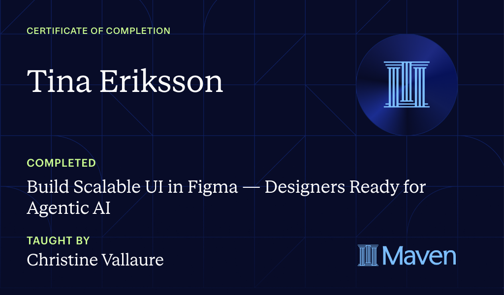 Certificate for Build Scalable UI in Figma & AI: Design Systems Agents Can Actually Use