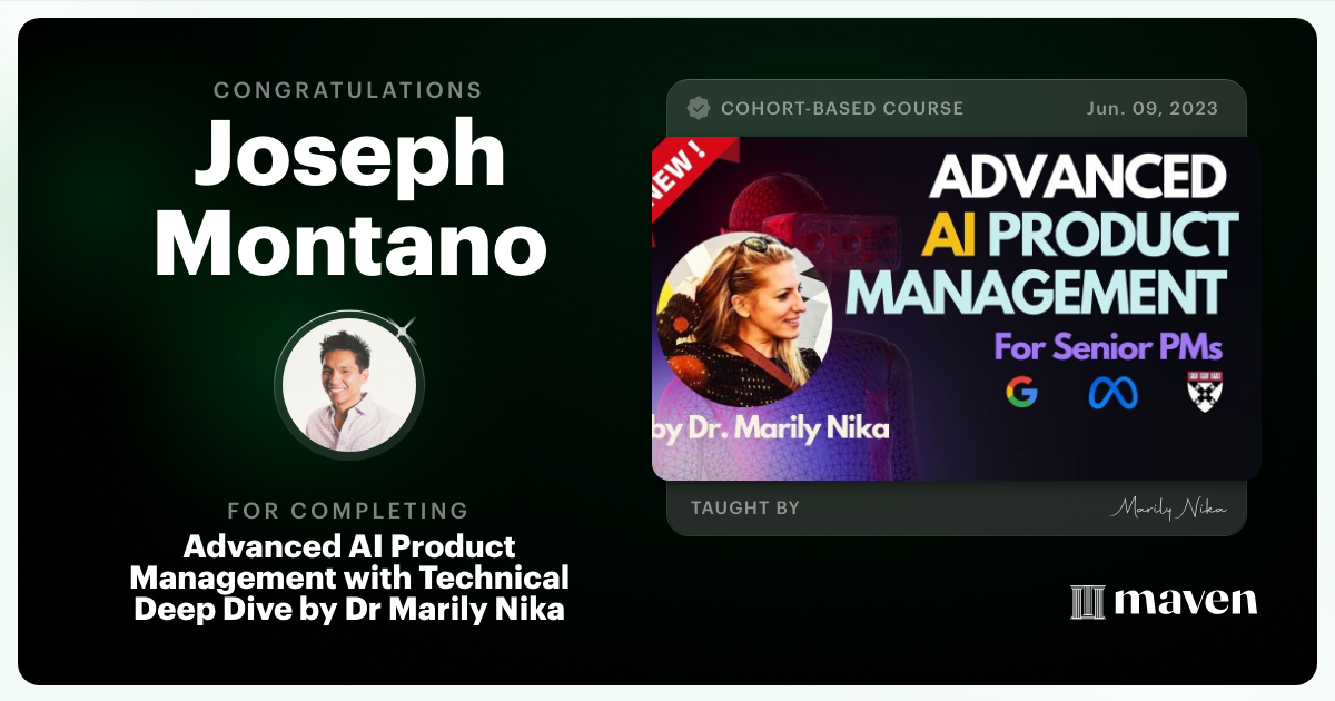 Certificate of Completion for Advanced AI Product Leadership Certification