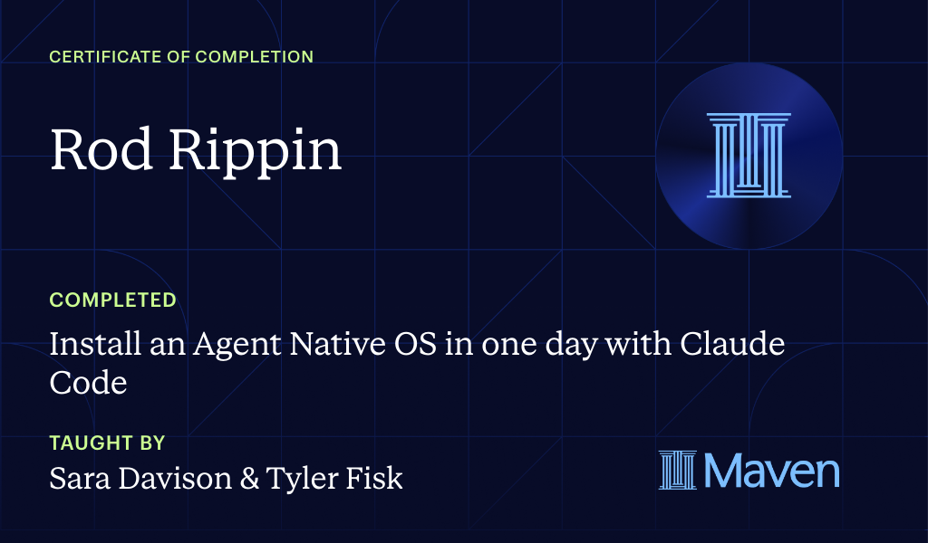 Certificate for Install an AI Agent Team + HQ in One Day with Claude Code (w/o Coding Skills)