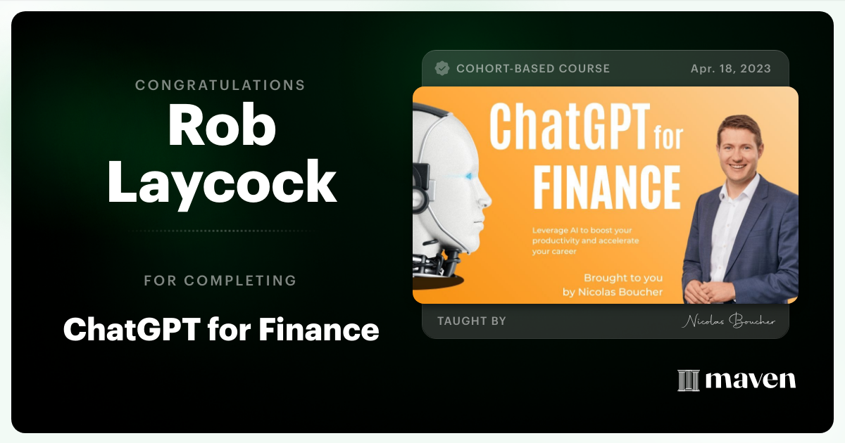 Certificate of Completion for ChatGPT for Finance