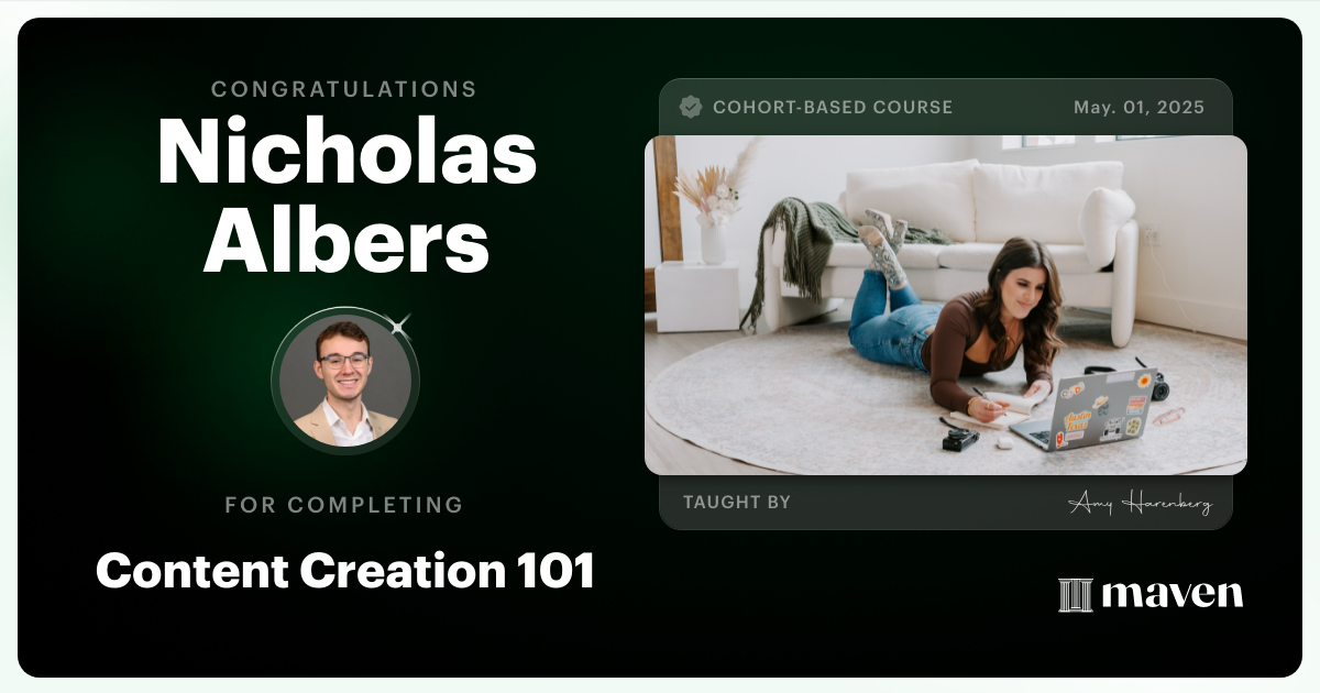 Certificate of Completion for Content Creation 101