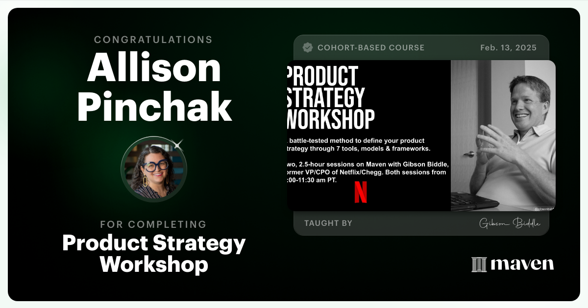 Certificate of Completion for Product Strategy Workshop