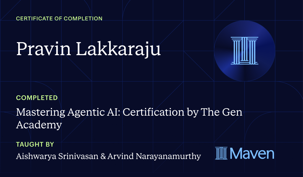 Certificate for Mastering Agentic AI: Certification by The Gen Academy