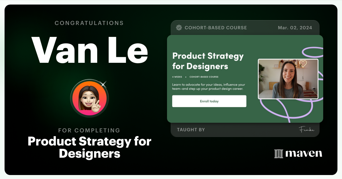 Certificate of Completion for Product Strategy for Designers