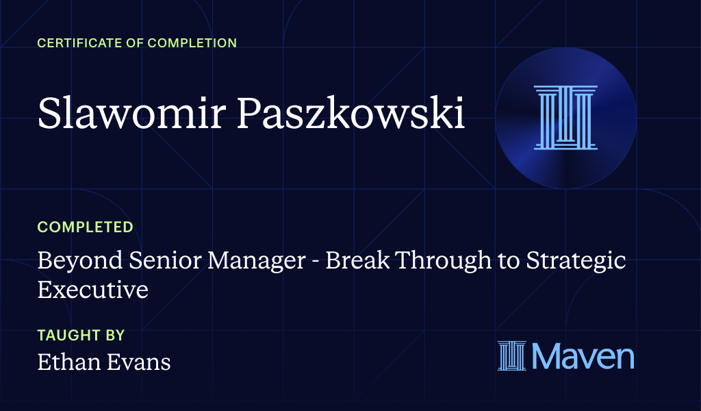 Certificate for Beyond Senior Manager - Break Through to Strategic Executive