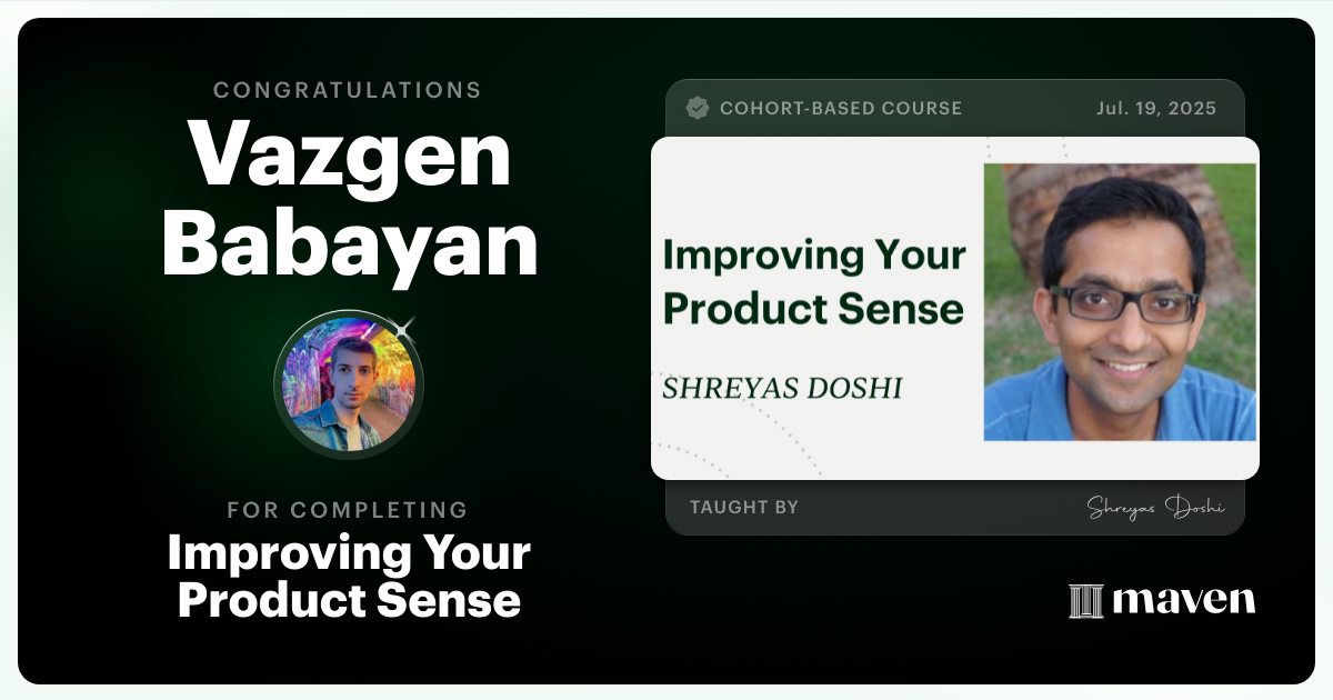 Certificate of Completion for World-class Product Sense in Practice
