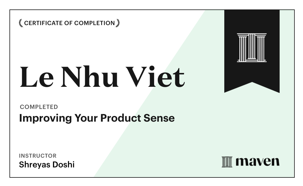 Certificate of Completion for World-class Product Sense in Practice