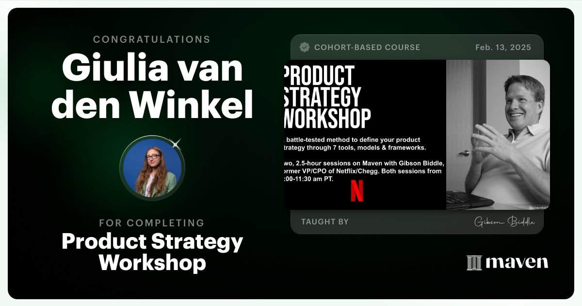 Certificate of Completion for Product Strategy Workshop
