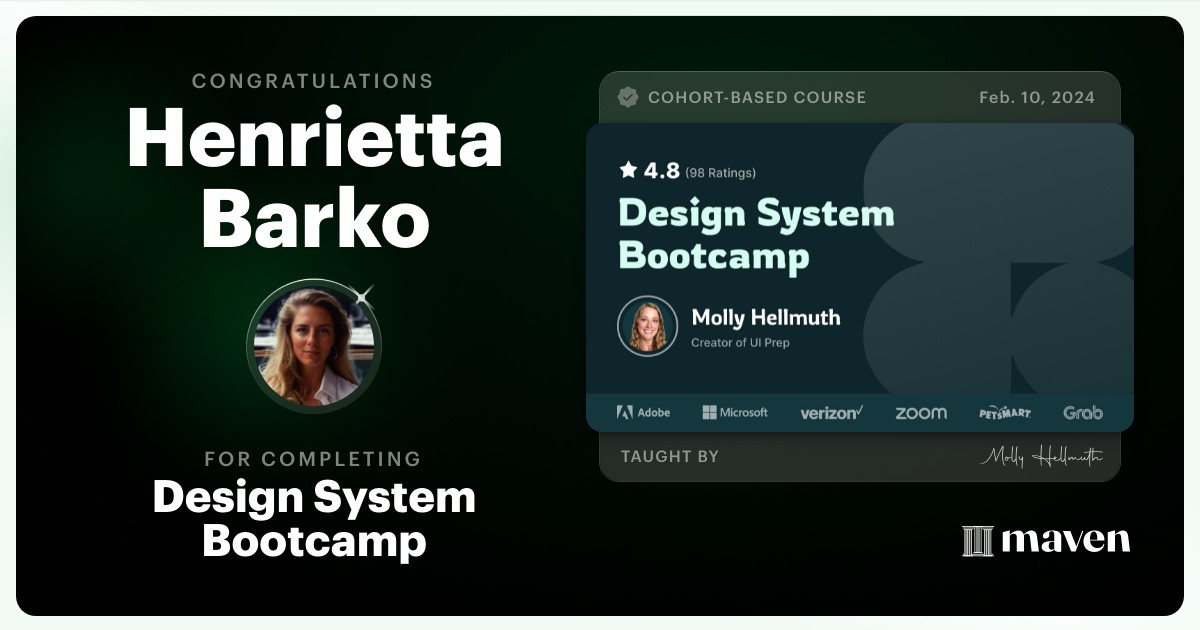 Certificate of Completion for Design System Bootcamp