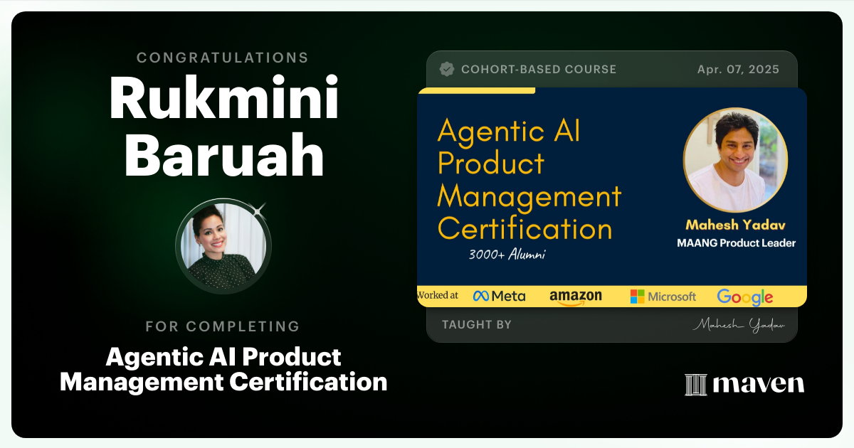 Certificate of Completion for Agentic AI Product Management Certification