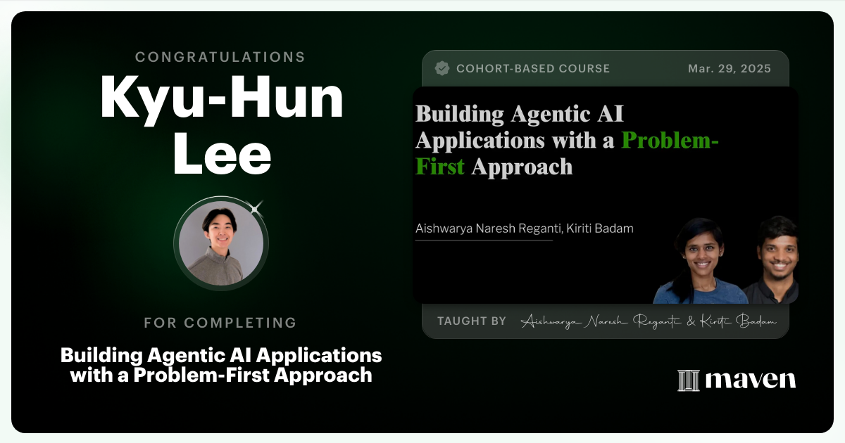 Certificate of Completion for Building Agentic AI Applications with a Problem-First Approach