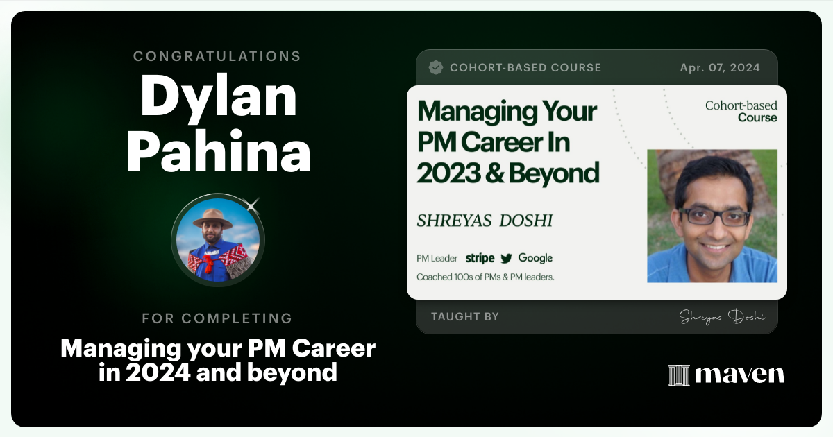 Certificate of Completion for Managing your PM Career in 2025 and beyond